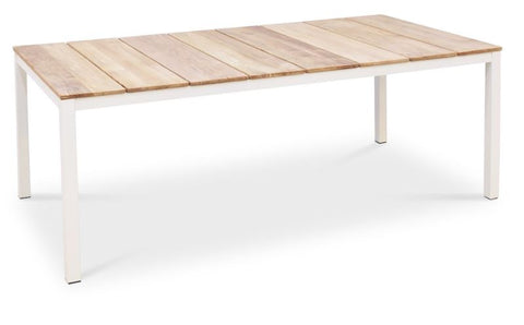 Teak Slat Top Dining Table, Pearl White