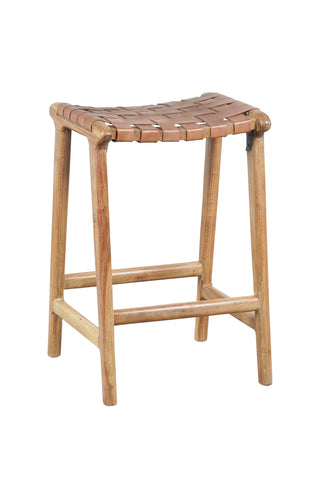 Wave Wood & Leather Backless Stool