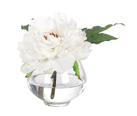 WHITE PEONY GLASS VASE