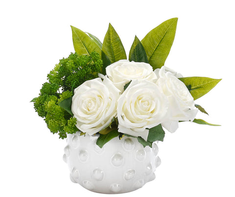 11" ROSE IN WHITE CERAMIC BOWL