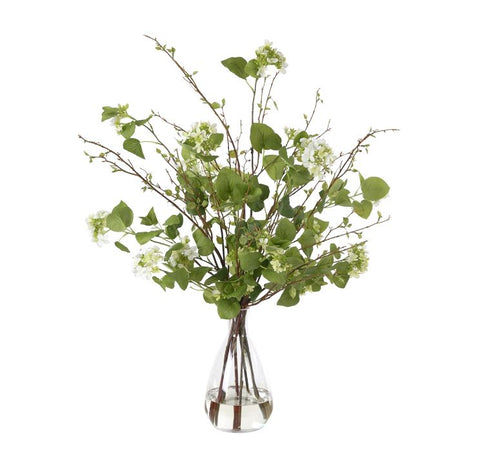 Faux Viburnum in Glass Vase