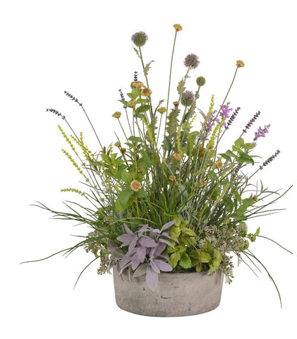 Faux Herbs in Terracotta Bowl