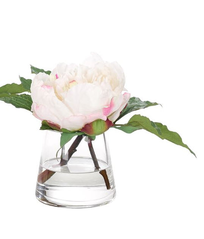 Faux White Peony in Glass