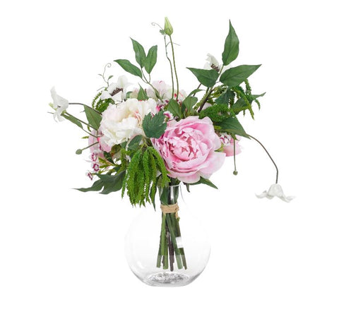 Faux Peony Bouquet in Glass Bubble