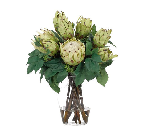 Faux Protea in Glass Vase 2