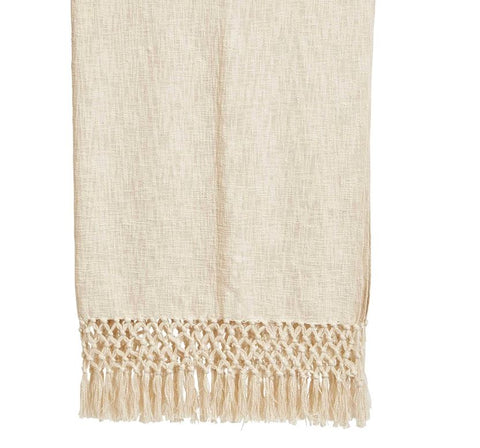 Cream Woven Cotton Throw With Fringe