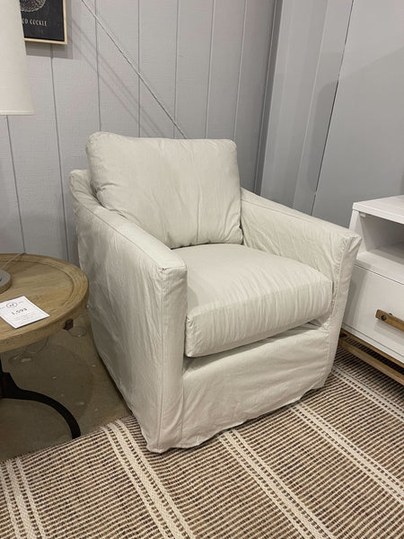 Teaberry Slipcovered Swivel Chair - Baldwin Macadamia