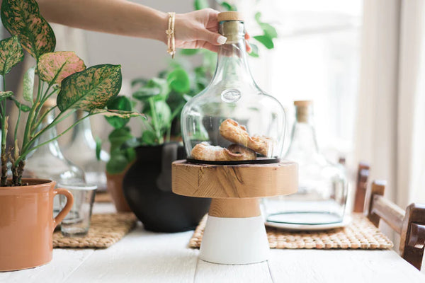 Small Wood Cake Stand with White Base