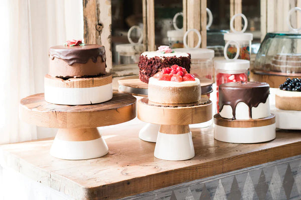 Small Wood Cake Stand with White Base