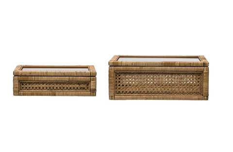 Small Woven Box With Glass Lid