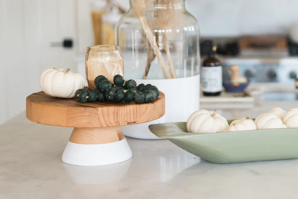 Large Wood Cake Stand with White Base