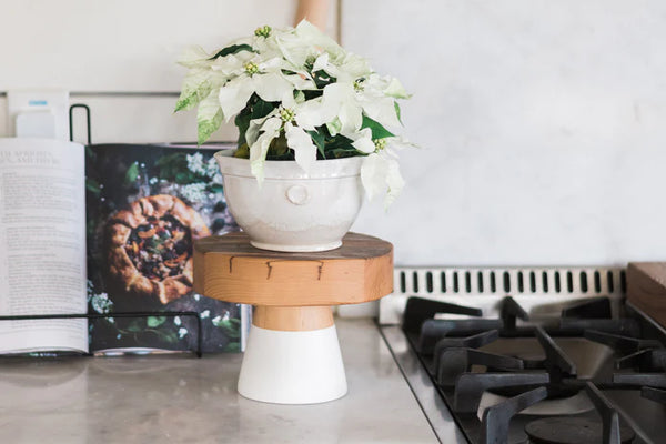 Small Wood Cake Stand with White Base