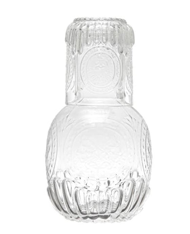 Embossed Class Carafe With Drinking Glass