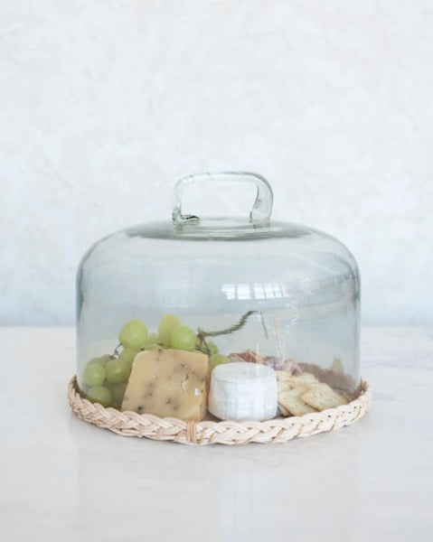 Glass Cloche With Woven Base
