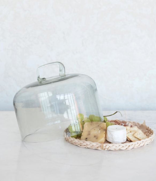 Glass Cloche With Woven Base