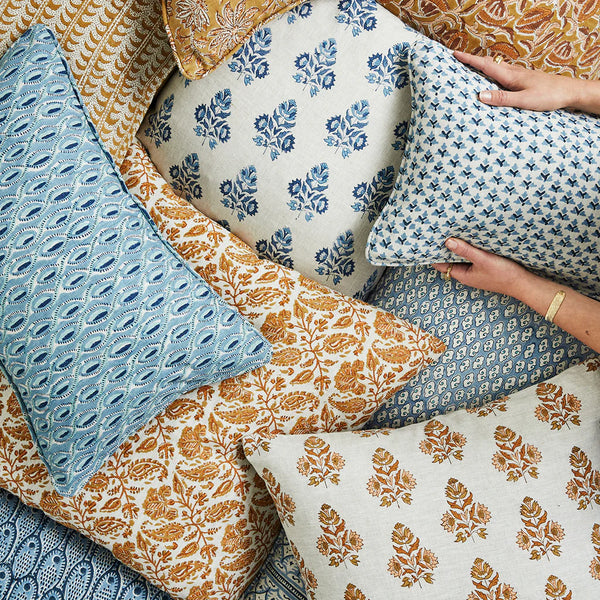Hampi Azure Linen Lumbar Pillow