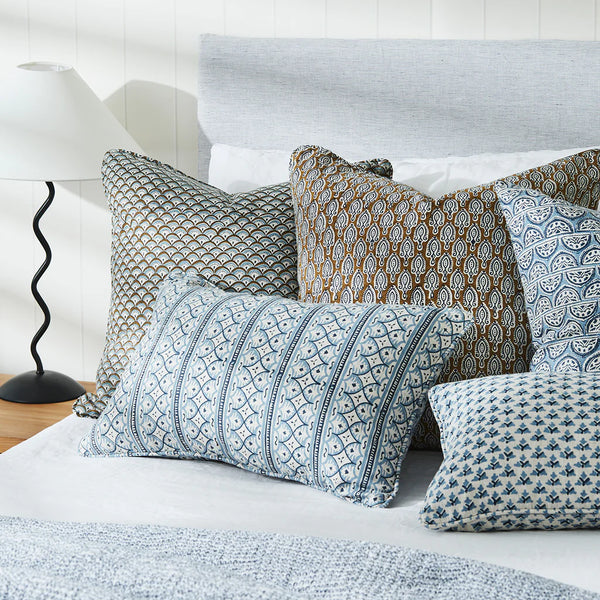 Hampi Azure Linen Lumbar Pillow