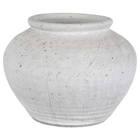 White Textured Round Ceramic Vase