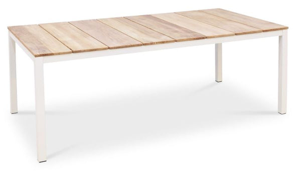 Teak Slat Top Dining Table, Pearl White