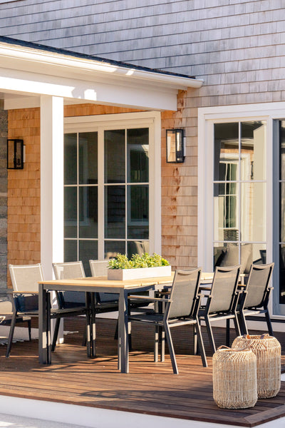 Dining Set: Asteroid - Studio Stacking Chairs x6 & Teak Slat Top Table