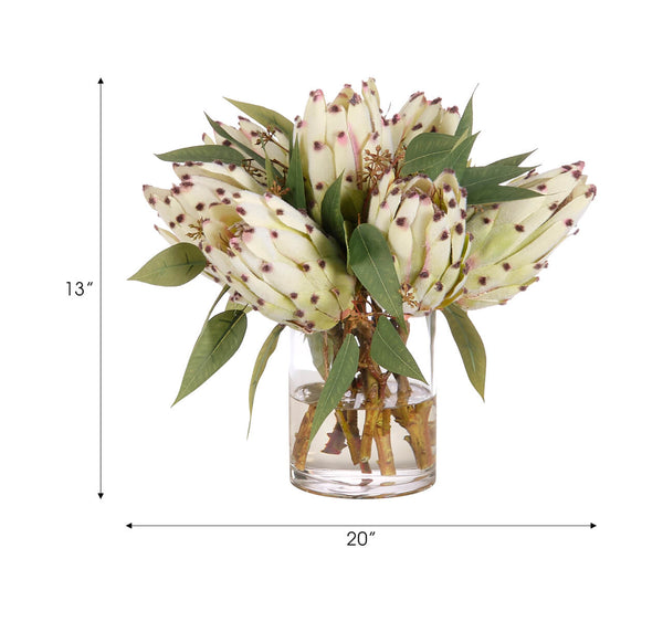 13" PROTEA IN GLASS CYLINDER