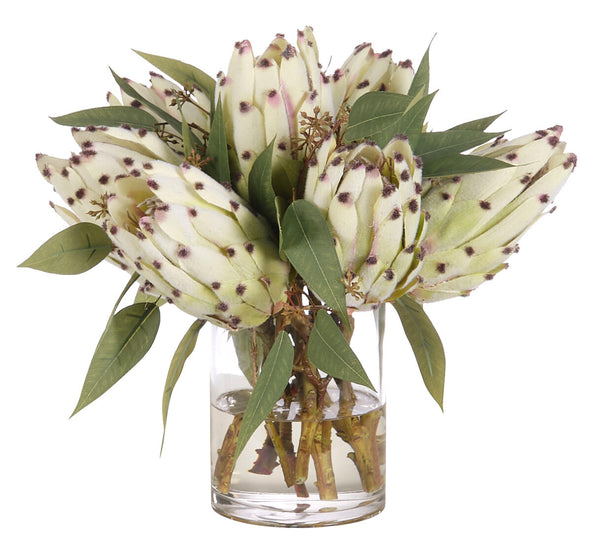 13" PROTEA IN GLASS CYLINDER