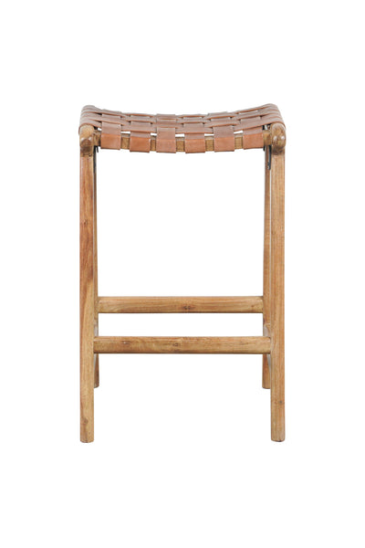 Wave Wood & Leather Backless Stool