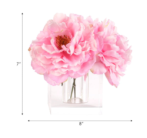 PINK PEONY IN CRYSTAL BLOCK