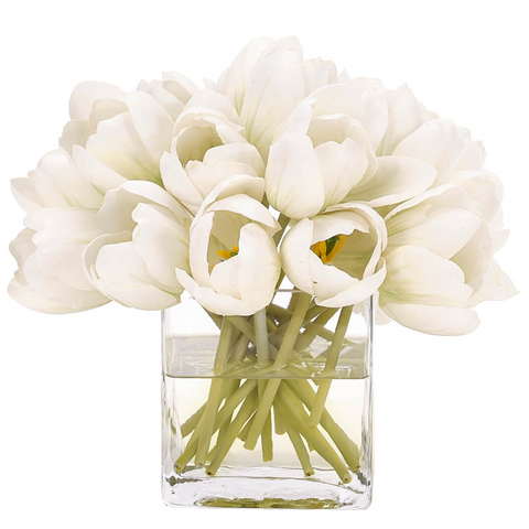 WHITE TULIP GLASS CUBE