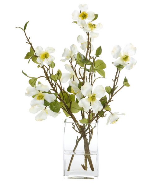 WHITE DOGWOOD GLASS RECTANGLE