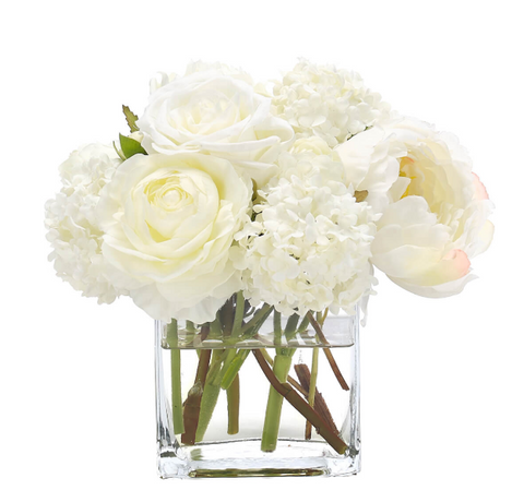 ROSE PEONY IN GLASS CUBE