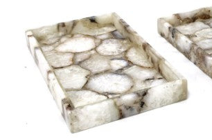 RECTANGULAR WHITE AGATE TRAYS