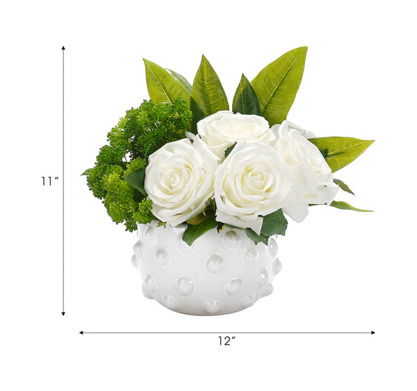 11" ROSE IN WHITE CERAMIC BOWL