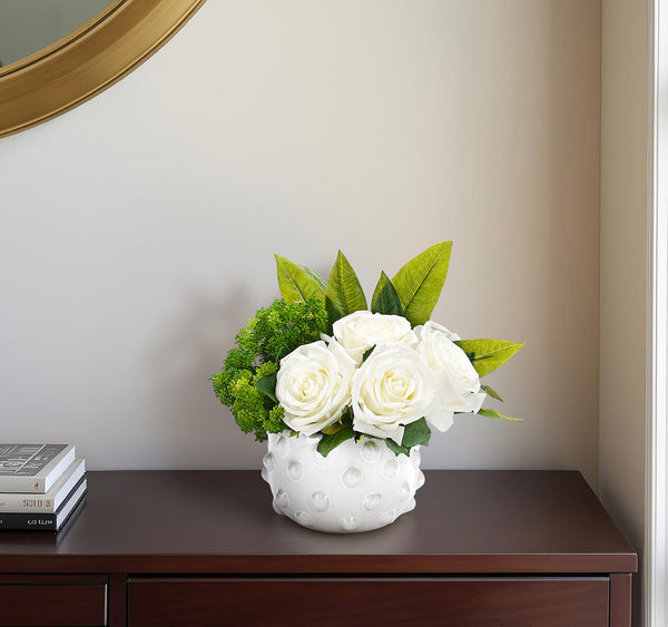 11" ROSE IN WHITE CERAMIC BOWL