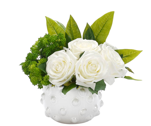 11" ROSE IN WHITE CERAMIC BOWL