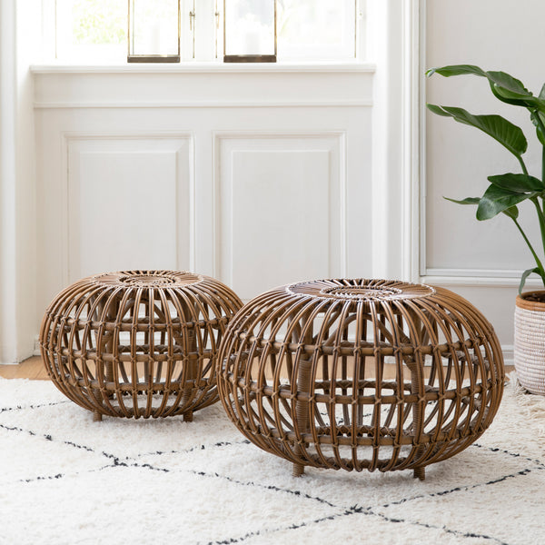 Pumpkin Rattan Ottoman, Large