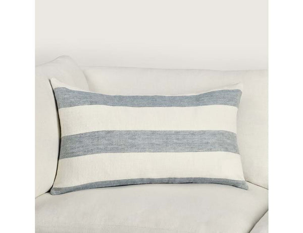 Gardner Blue and Ivory Cabana Stipe Lumbar Pillow