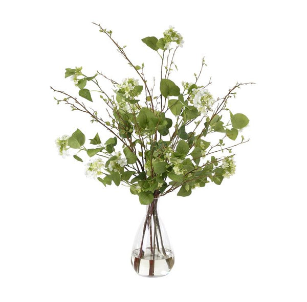 Faux Viburnum in Glass Vase