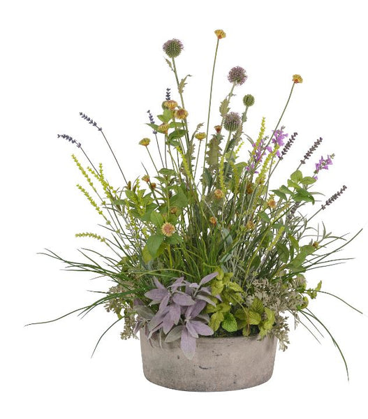 Faux Herbs in Terracotta Bowl