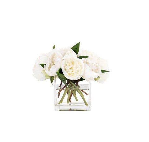 Faux Peony in Glass Cube