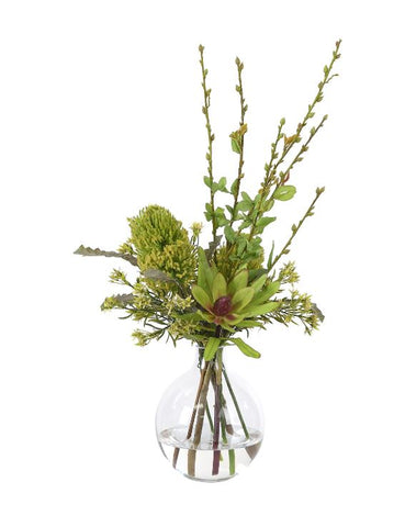 Faux Protea in Glass Vase