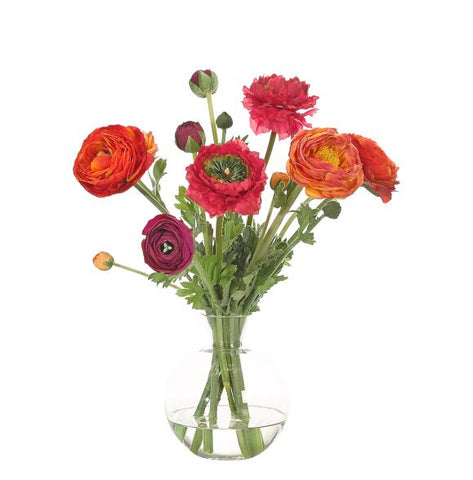 Faux Ranunculus in Glass Decanter