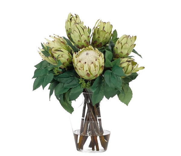Faux Protea in Glass Vase 2