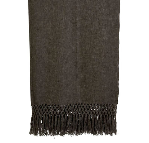 Charcoal Woven Cotton Throw With Fringe
