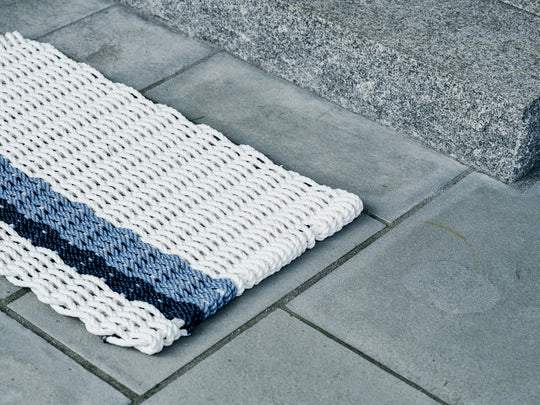 Pearl with Glacier Bay and Navy Stripe Doormat