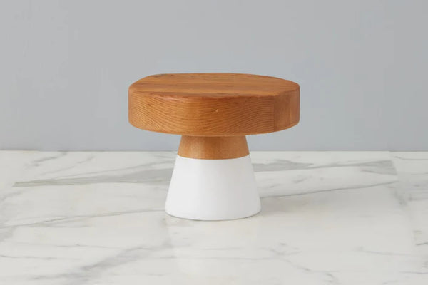 Small Wood Cake Stand with White Base
