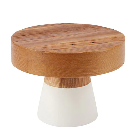 Small Wood Cake Stand with White Base
