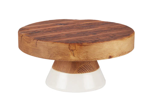 Large Wood Cake Stand with White Base