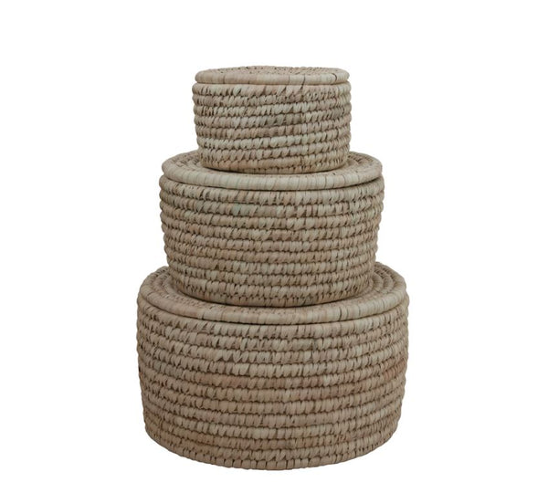 Large Hand-Woven Basket With Lid