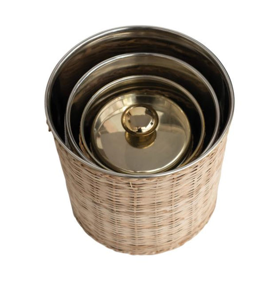 Extra Small Rattan Wrapped Stainless Steel Canisters